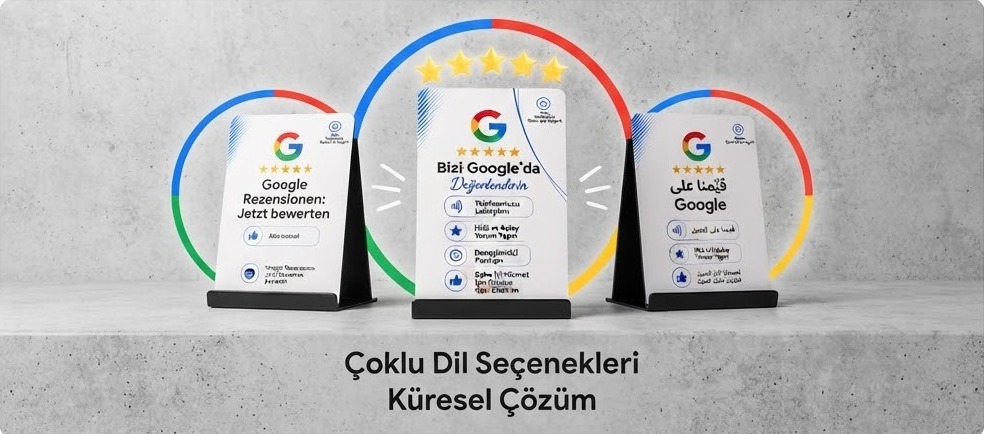 Farklı dillerde standlı NFC kart seçenekleri